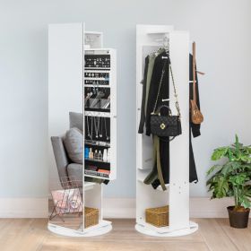 Jewelry Armoire with Full Length Mirror 360° and Large Capacity Jewelry Organizer Armoire; Lockable Mirror with Jewelry Storage; Coat Rack; Multi Stor